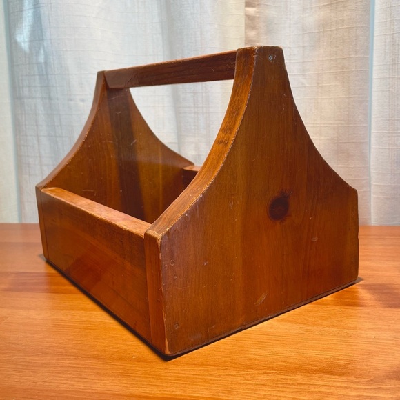 VTG Wood Craft Caddy Tool Box with Handle Decorative Plant Display Hobby Holder - Picture 7 of 16